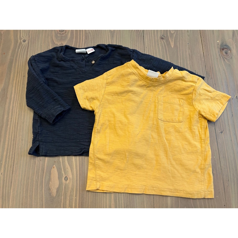 Kk7 Zara Baby Boy Bundle Mustard Tee Navy Blue Long‎ Sleeve Henley12-18  18-24M